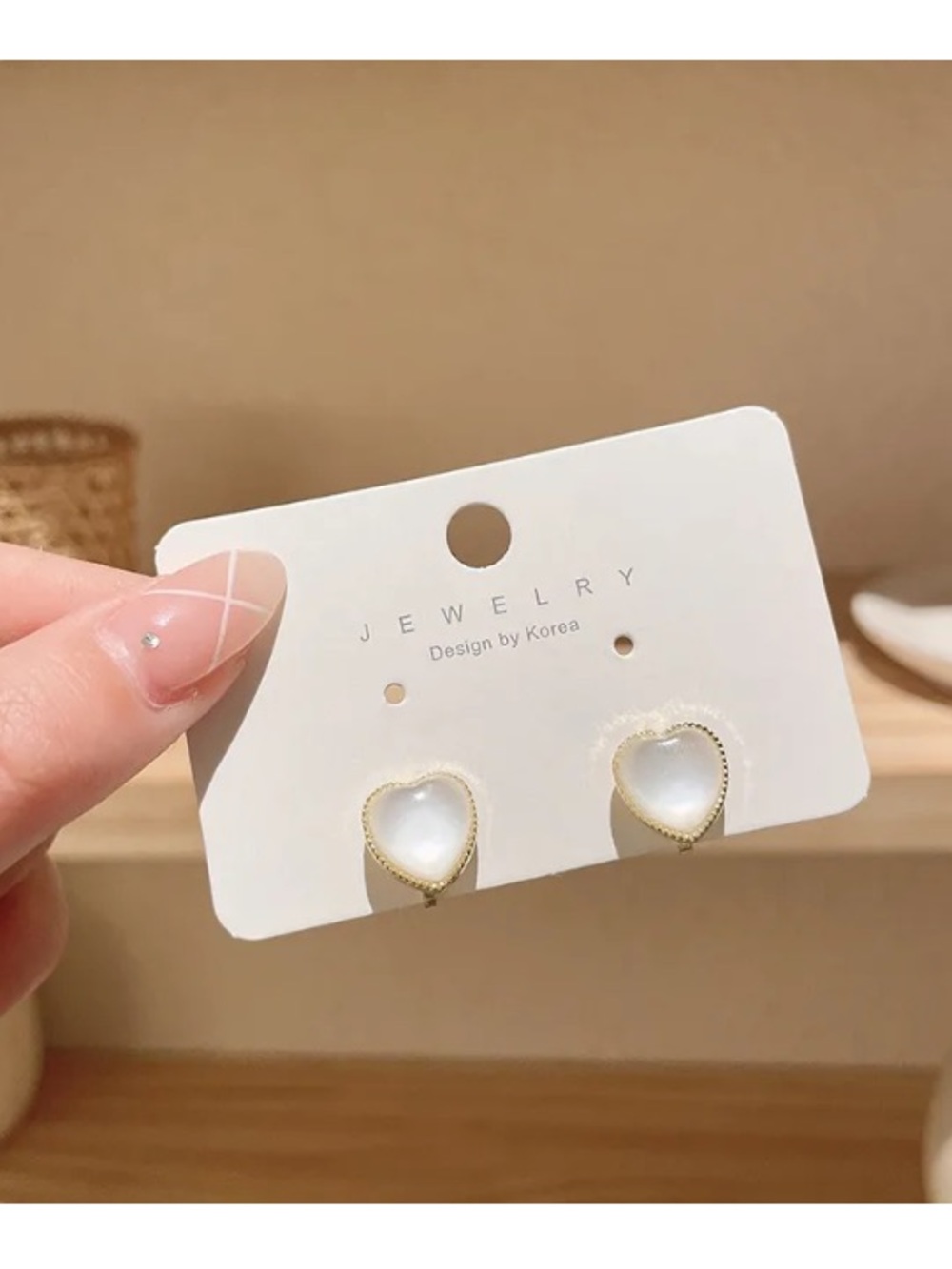 Gold & White Heart Stud Earrings